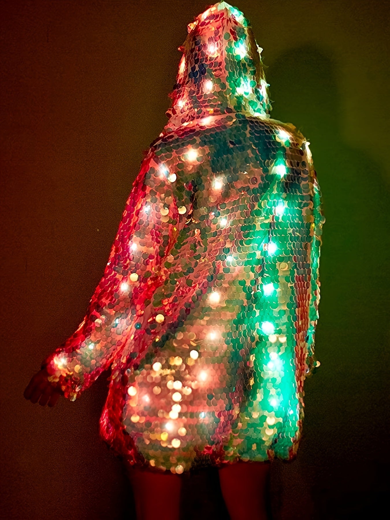 Stylish Special LED Clothing Sequin Patchwork Casual Festival Party Hooded Long Sleeve LED Jacket No Battery